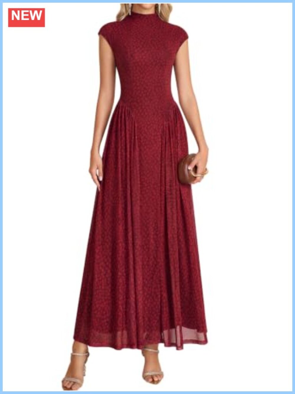 Floral Maxi Dress Mock Neck Cap Sleeve Mesh Formal Semi